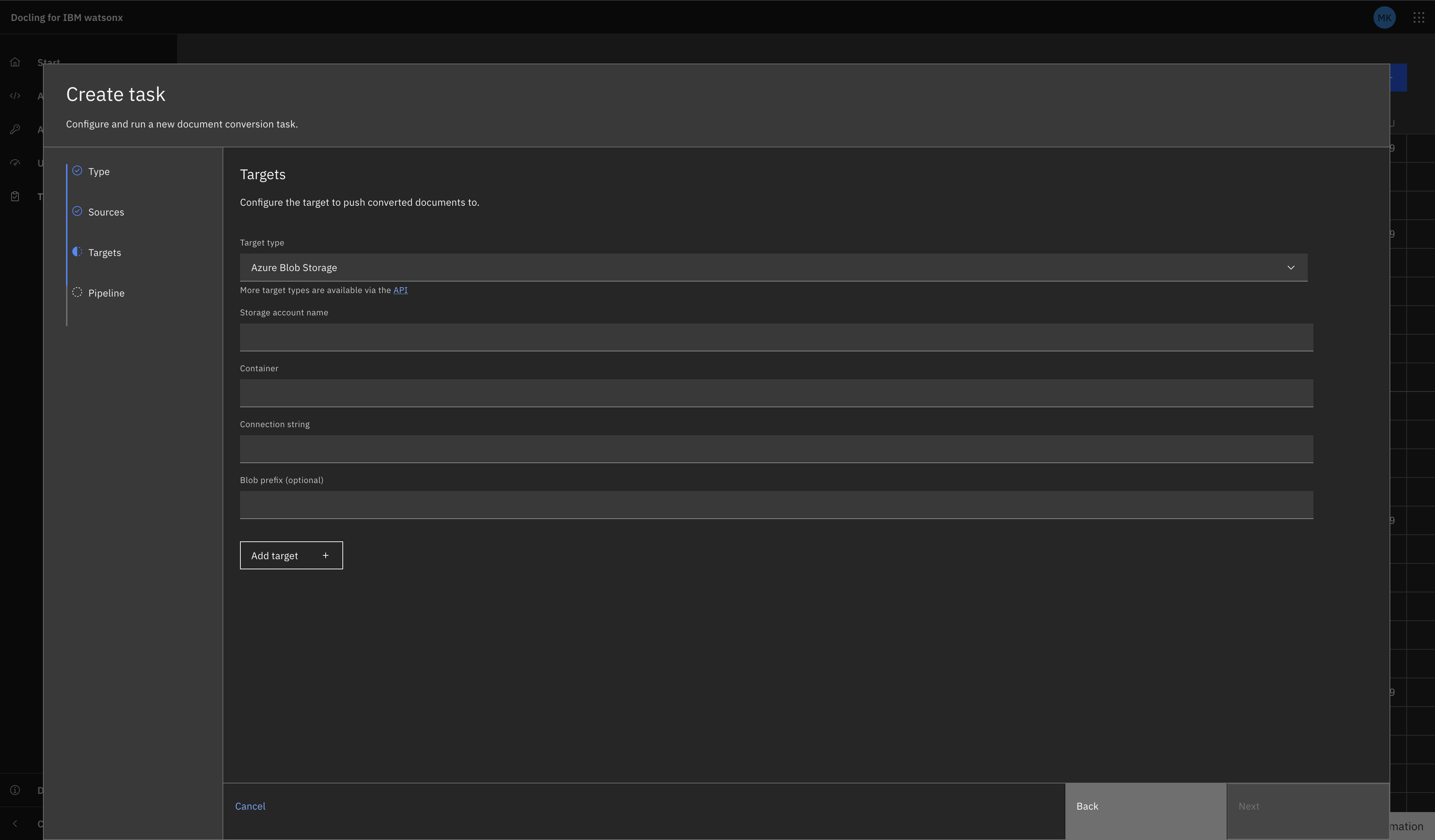 Azure Blob Target Task Configuration