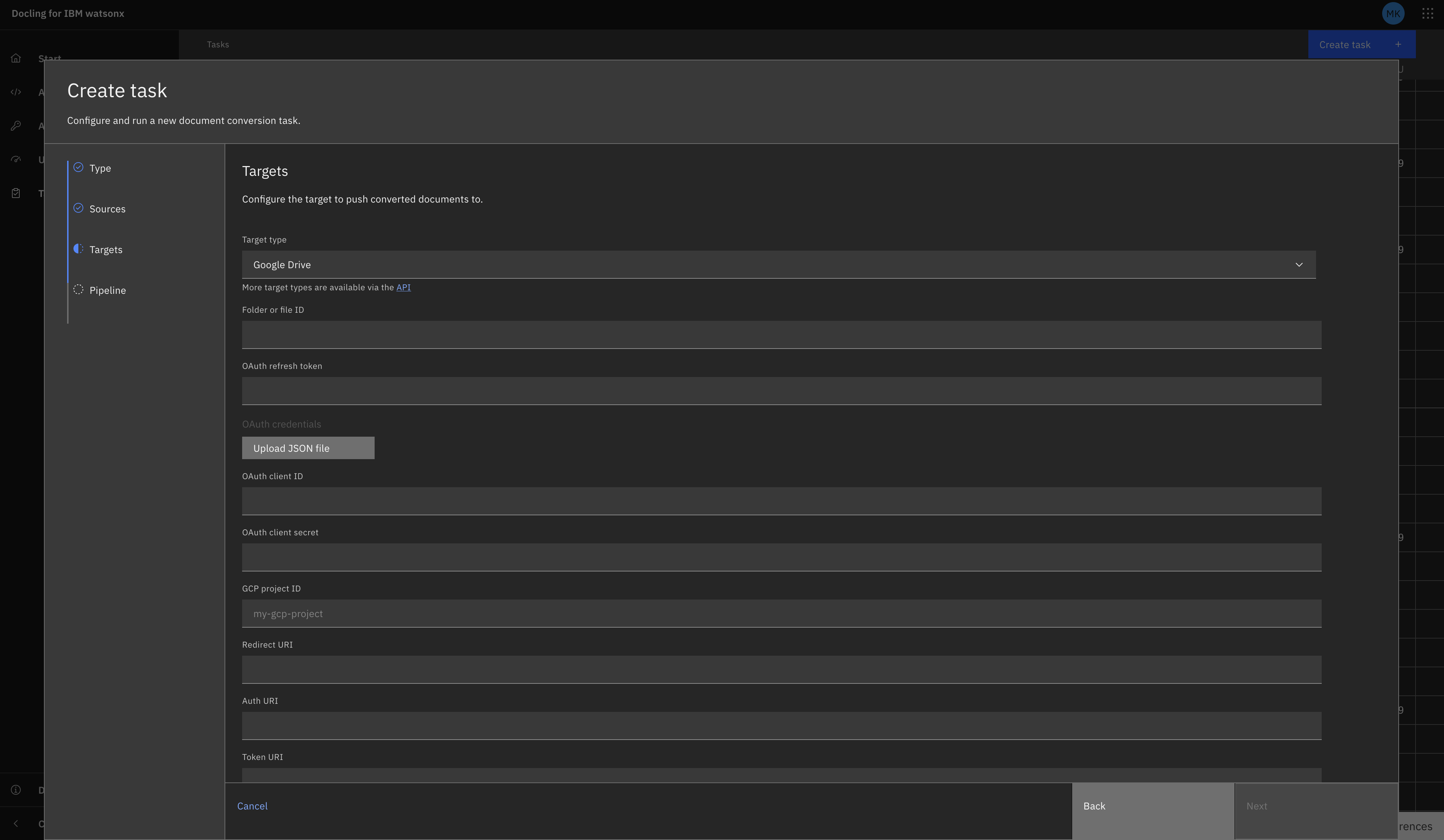 Google Drive Target Task Configuration